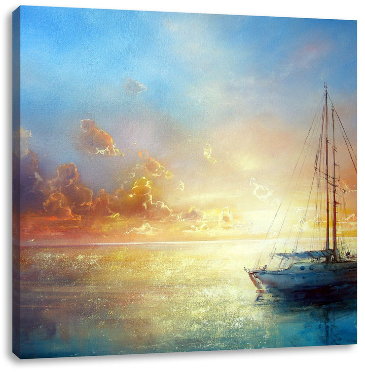 Pixxprint Schönes Gemälde eines Bootes als Leinwandbild/Grösse: 70x70 / Wandbild/Kunstdruck/fertig b