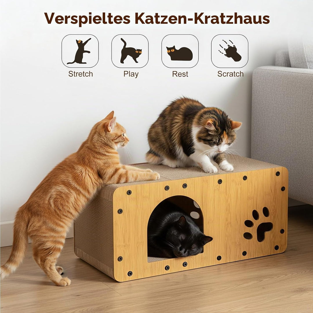 Gimars 59.5x29.5x28 cm Kratzbrett Katzen mit Spielball, Kratzpappe für Katzen gross XXL, Katzenhaus
