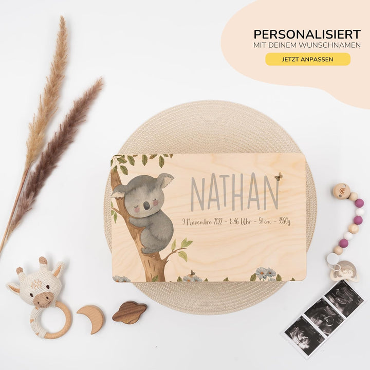 KIDSMOOD - Erinnerungsbox Baby, personalisierte Holzkiste mit Deckel, Ideal zur Aufbewahrung von Eri