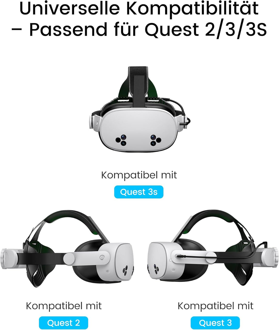 Headstrap für Meta Quest 3 mit 8000mAh Akku, Elite Strap Zubehör für Meta Quest 3S mit Verstellbarem