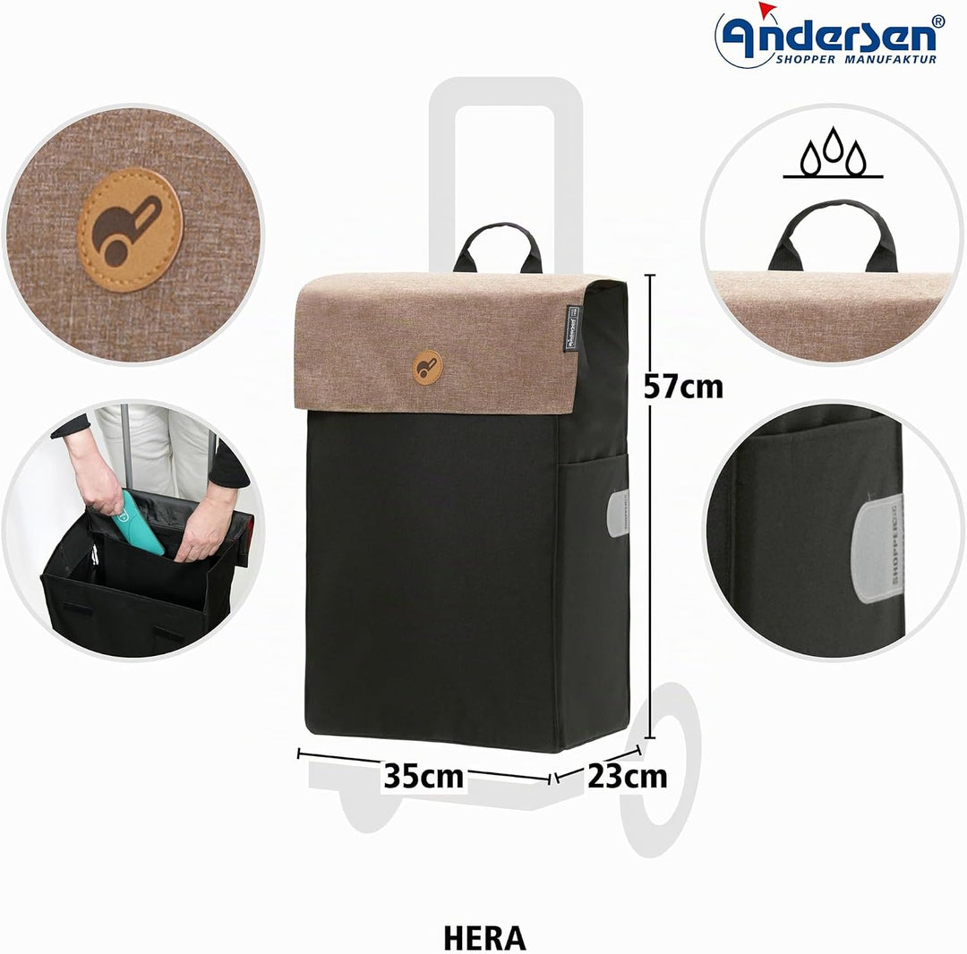 ANDERSEN Einkaufstrolley - Scala Shopper Hera Sand 47 L Einkaufsroller, modern, Reflektor, klappbar,