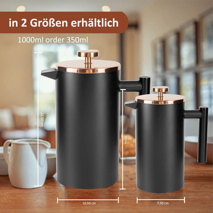 MaxMiuly Kaffeebereiter French Press 0,35 Liter Klein Kaffeezubereiter Doppelwandig Edelstahl Franzö