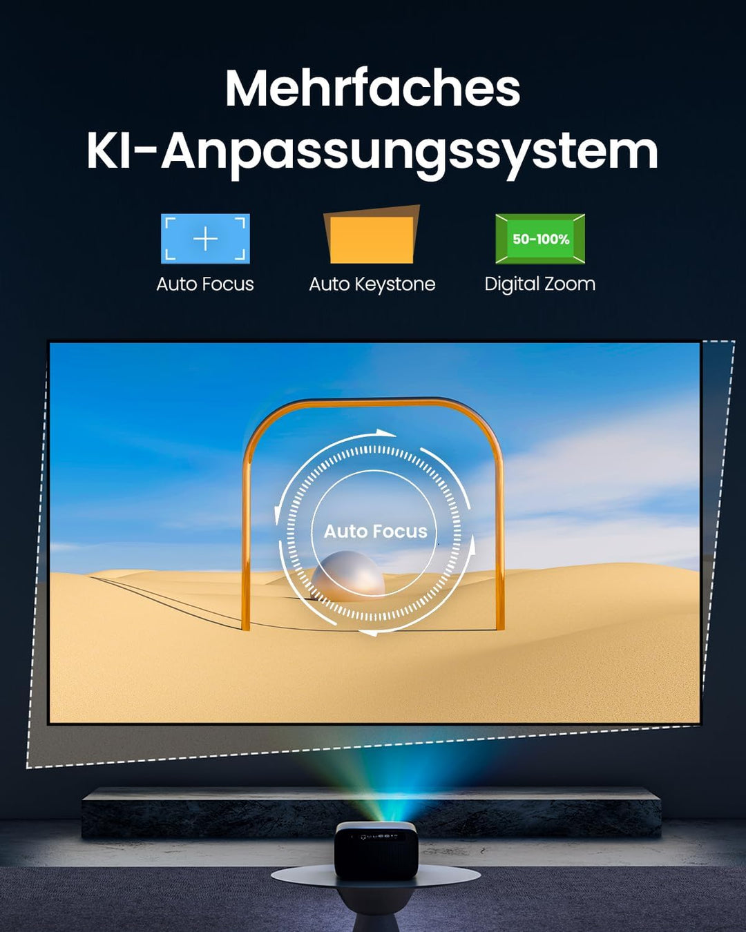 OmniStar L80 Beamer, 1500 ANSI Lumen, Heimkino Video Beamer Full HD 1080P, 4K-Unterstützt, Autofokus