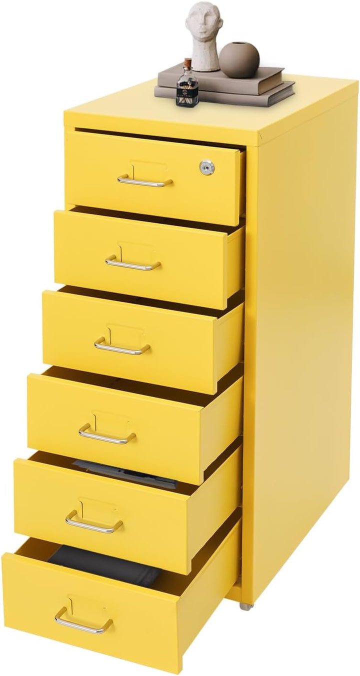 Aktenschrank mit 6 Schubladen, Rollcontainer, Aktenschrank Abschliessbar, Metall Aufbewahrungsschran