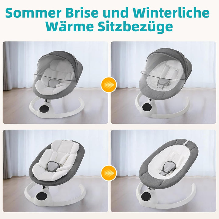 Babywippe Elektrisch Neugeborene bis 9 kg, Klappbar Bluetooth Babyschaukel Elektrisch mit 5 Schwingg