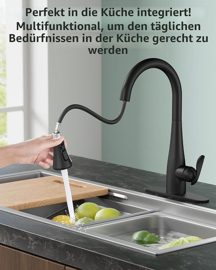 Mbillion ABS-Küchenarmaturkopf, Universal-Sprühdüse mit 3 Funktionen, mit 14 Adaptern, mattschwarz,