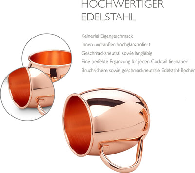 ECHTWERK Moscow Mule Kupferbecher 13er Set gefertigt aus Edelstahl bestehend aus 4x Kupferbecher 500