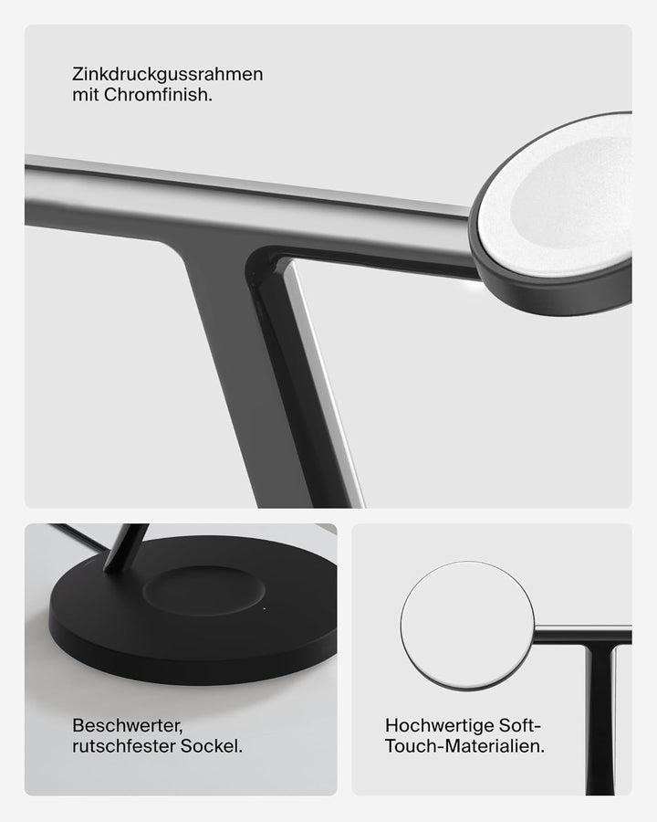 Belkin BoostCharge Pro 3-in-1 Qi2 Kabelloses Ladegerät, MagSafe-Kompatibles Ladegerät, Induktive Lad