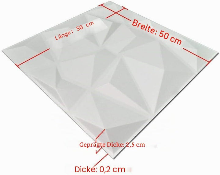 Art3d 12 Stück, 50x50cm, Textures 3D Wandpaneele Weiss Diamond Design Wandgestaltung, Hochsteifes PV