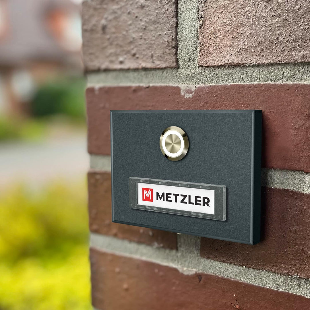 Metzler Türklingel in Anthrazit - Austauschbares Namensschild - Pulverbeschichtet in RAL 7016 Feinst
