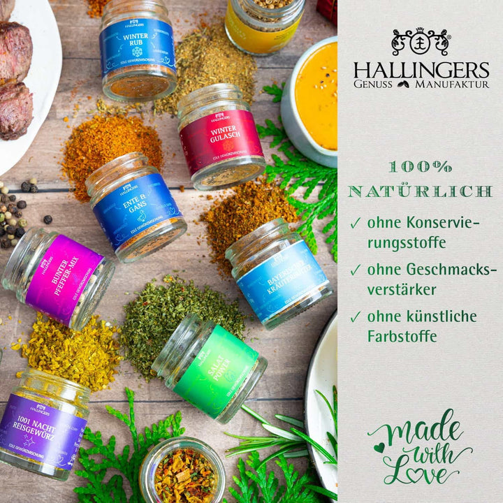 Hallingers Nostalgische Altstadt - Gewürz Adventskalender handmade, 24 Gewürze aus aller Welt (Set)