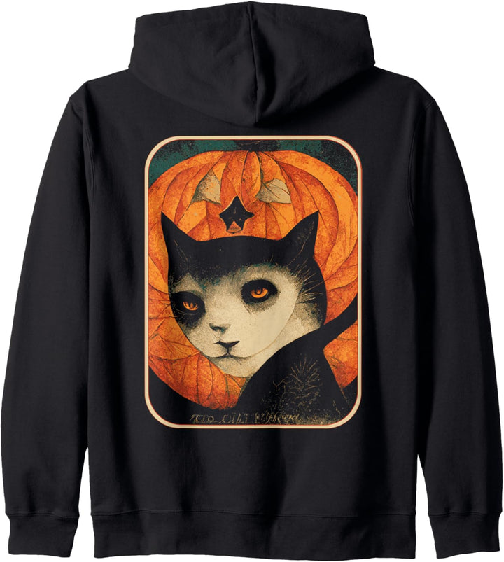 Vintage Jugendstil Katze Mädchen mit Kürbis Kapuzenjacke