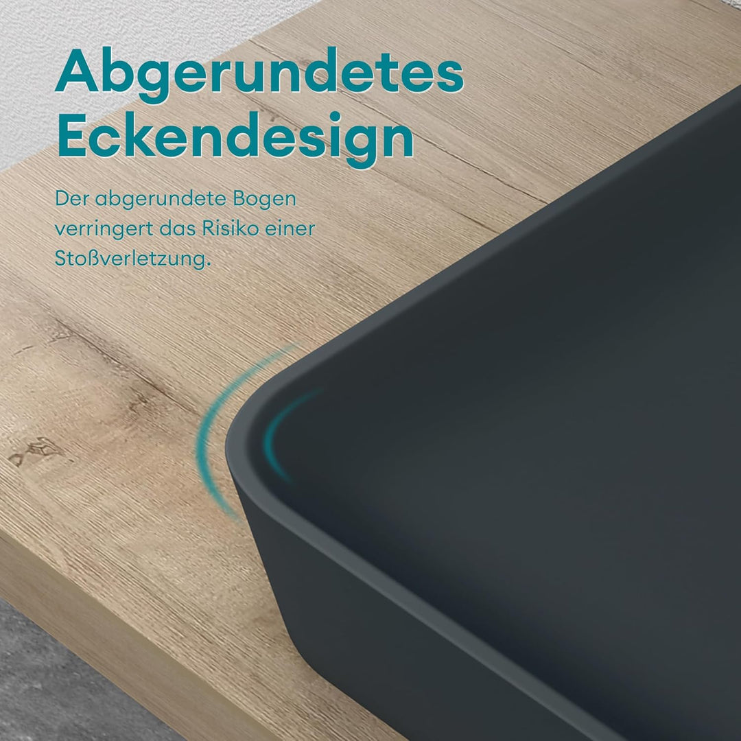Mai & Mai Waschbecken Aufsatzwaschbecken aus Mineralguss Waschschale Waschtisch Anthrazit matt inkl.
