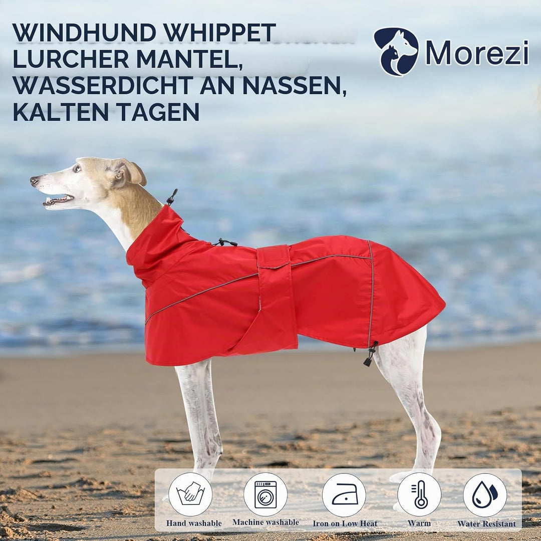 MOREZI Windhund-Regenmantel, regenfest/wasserdicht, hoher Bund mit verstellbarem Kordelzug und Hüftg