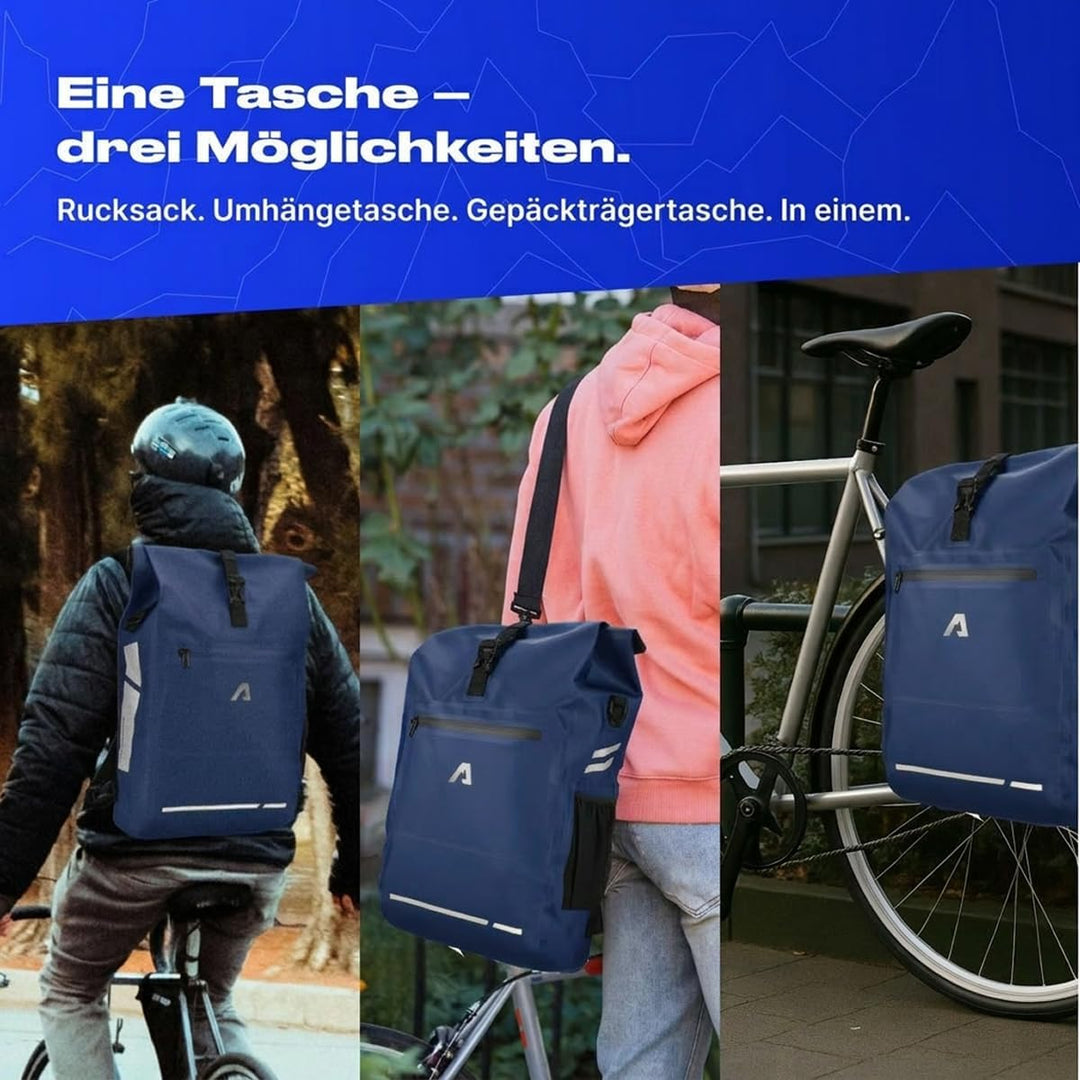 Alpensattel 3-in-1 Fahrradtasche 25 L – Gepäckträgertasche, Rucksack & Umhängetasche – wasserdicht,
