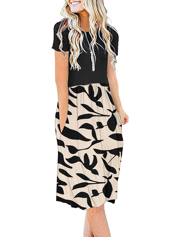 AUSELILY Damen Kleider Sommer Sommerkleider Knielang Kurzarm Empire Freizeitkleid Schicke Shirtkleid
