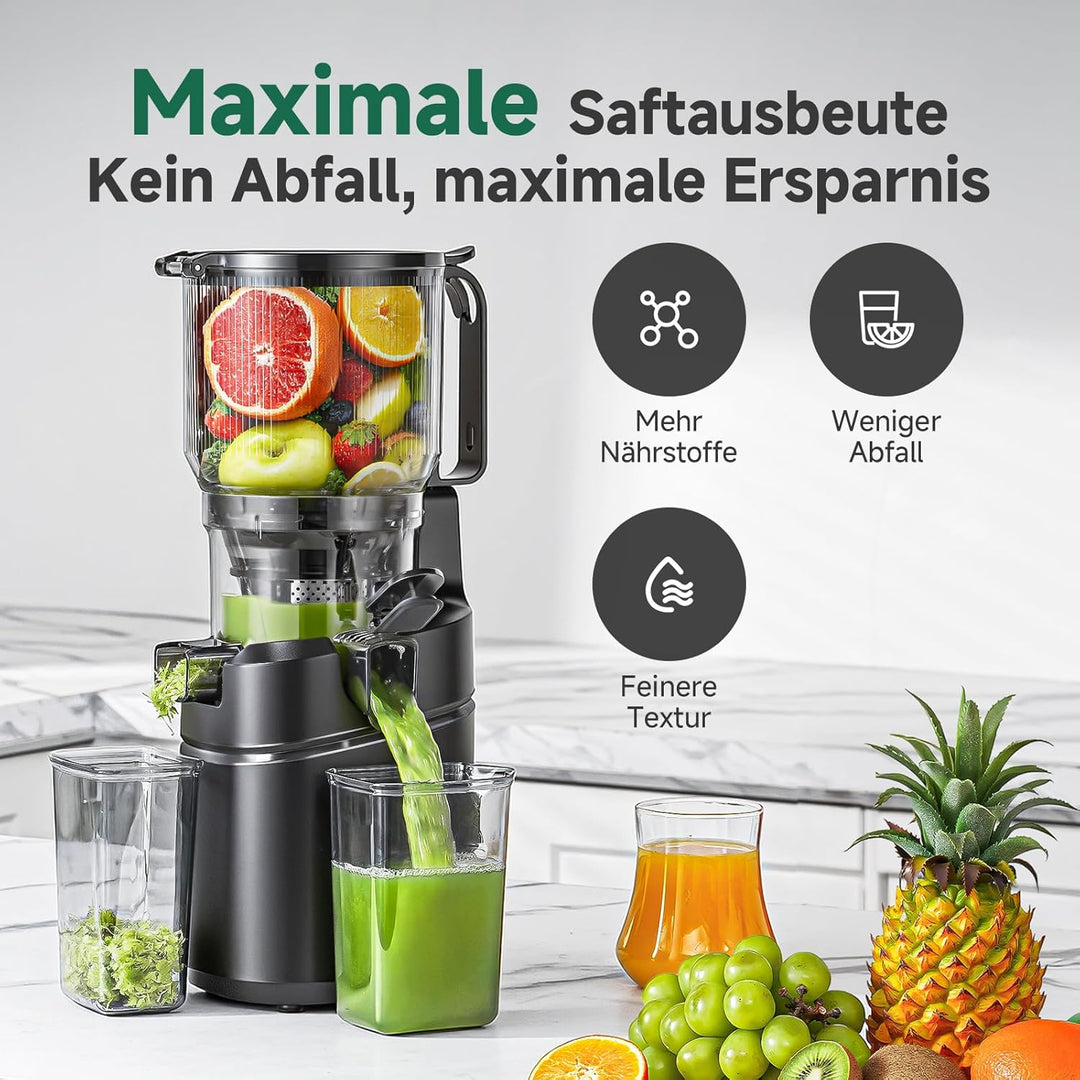 AMZCHEF 250W Automatischer All-In-One Entsafter, 165MM Öffnung und 1,8L Kaltpresse für Gemüse und Ob