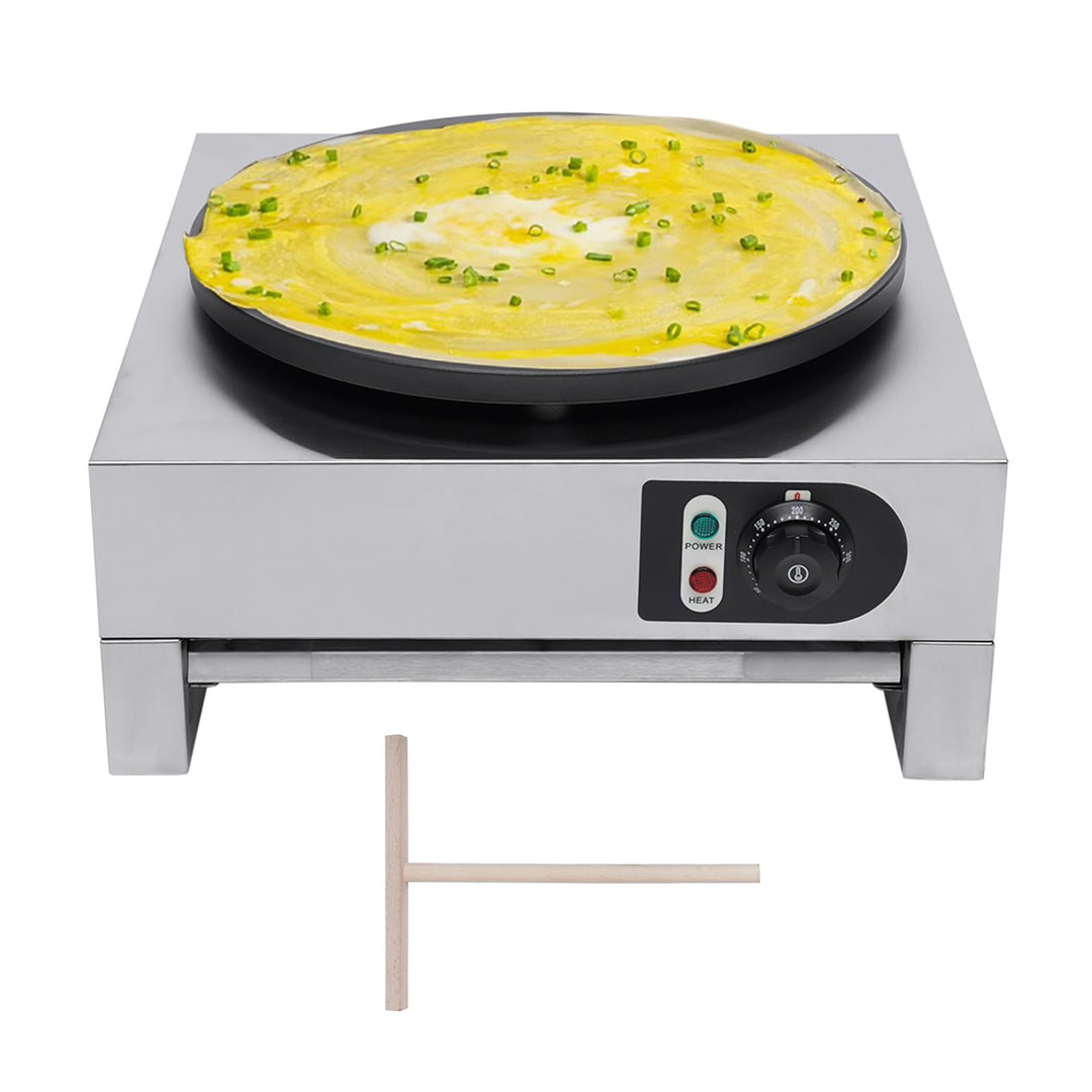 220V Professional Crepesgerät mit Holzverteiler Elektro Crepes Maker 3000W Crepeseisen aus Edelstahl