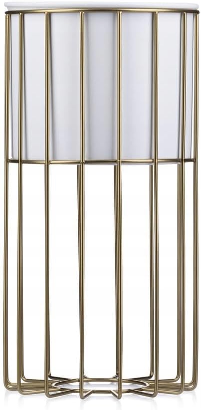 Moderne Blumenständer Metall 42 cm Hoch mit Weiss Blumentopf Rund 19 cm Ø auf Robuste Gold Ständer -
