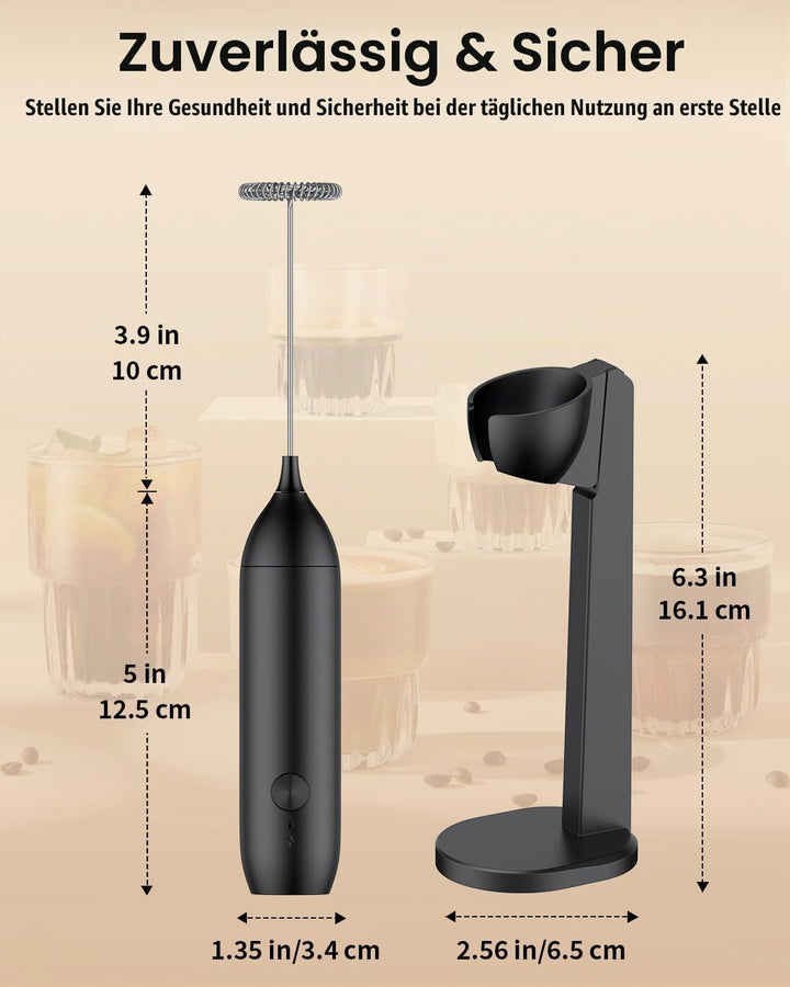 Pawfly Akku Milchaufschäumer Stab, Handschäumer mit Halter &amp; Edelstahlschneebesen, Elektrischer Scha