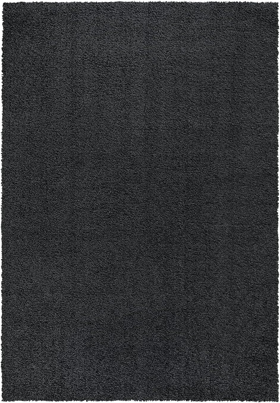 payé Teppich Hochflor Wohnzimmer - Anthrazit - 120x170cm - Shaggy Einfarbig Soft Weich Schlafzimmer