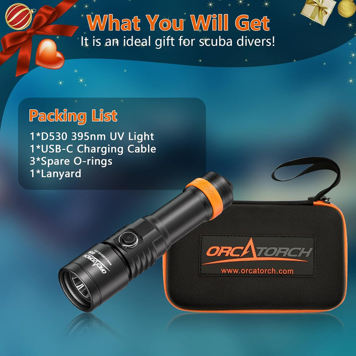 ORCATORCH D530 Scuba Dive Light, 395NM LED UV Licht Schwarzlicht mit 8 Grad schmalem Abstrahlwinkel,