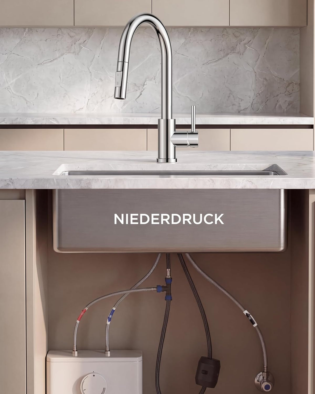 FORIOUS Niederdruck Küchenarmatur, Wasserhahn Küche mit Handbrause mit 2 Sprühmodi, 360 ° Drehbar, S