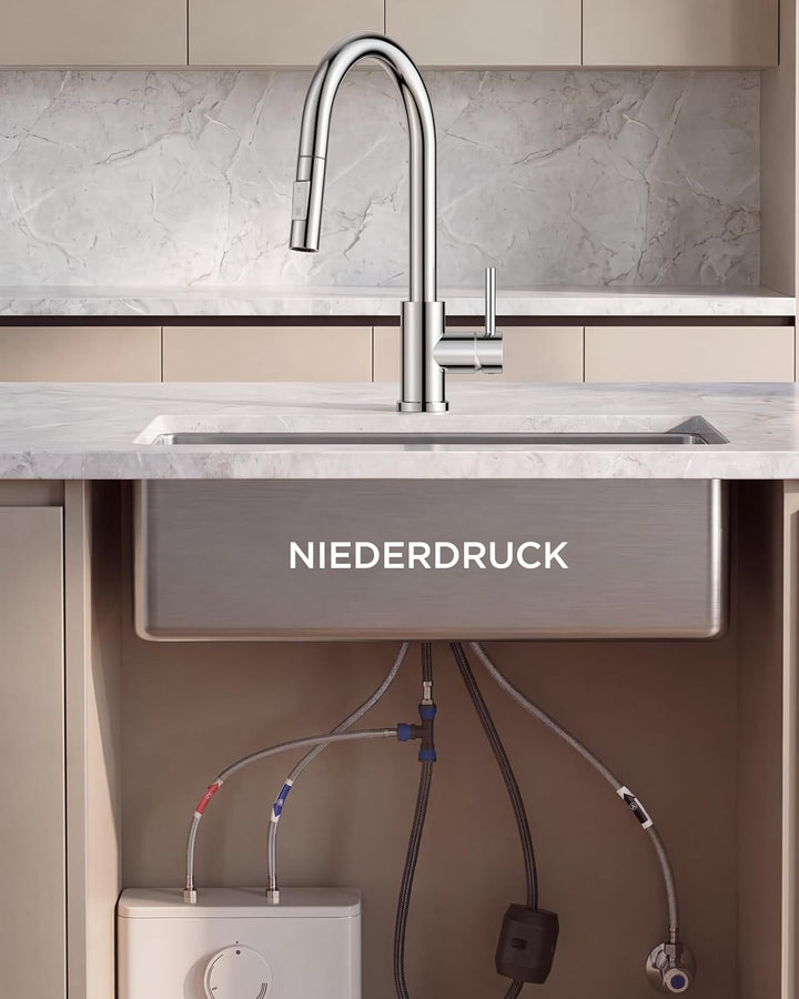 FORIOUS Niederdruck Küchenarmatur, Wasserhahn Küche mit Handbrause mit 2 Sprühmodi, 360 ° Drehbar, S