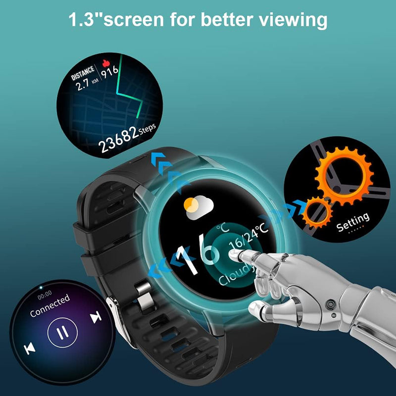 Cillso Smartwatch, Runde Bluetooth Smartwatch Herren Damen Fitnessuhr 1,3“ Touchdisplay mit Pulsmess