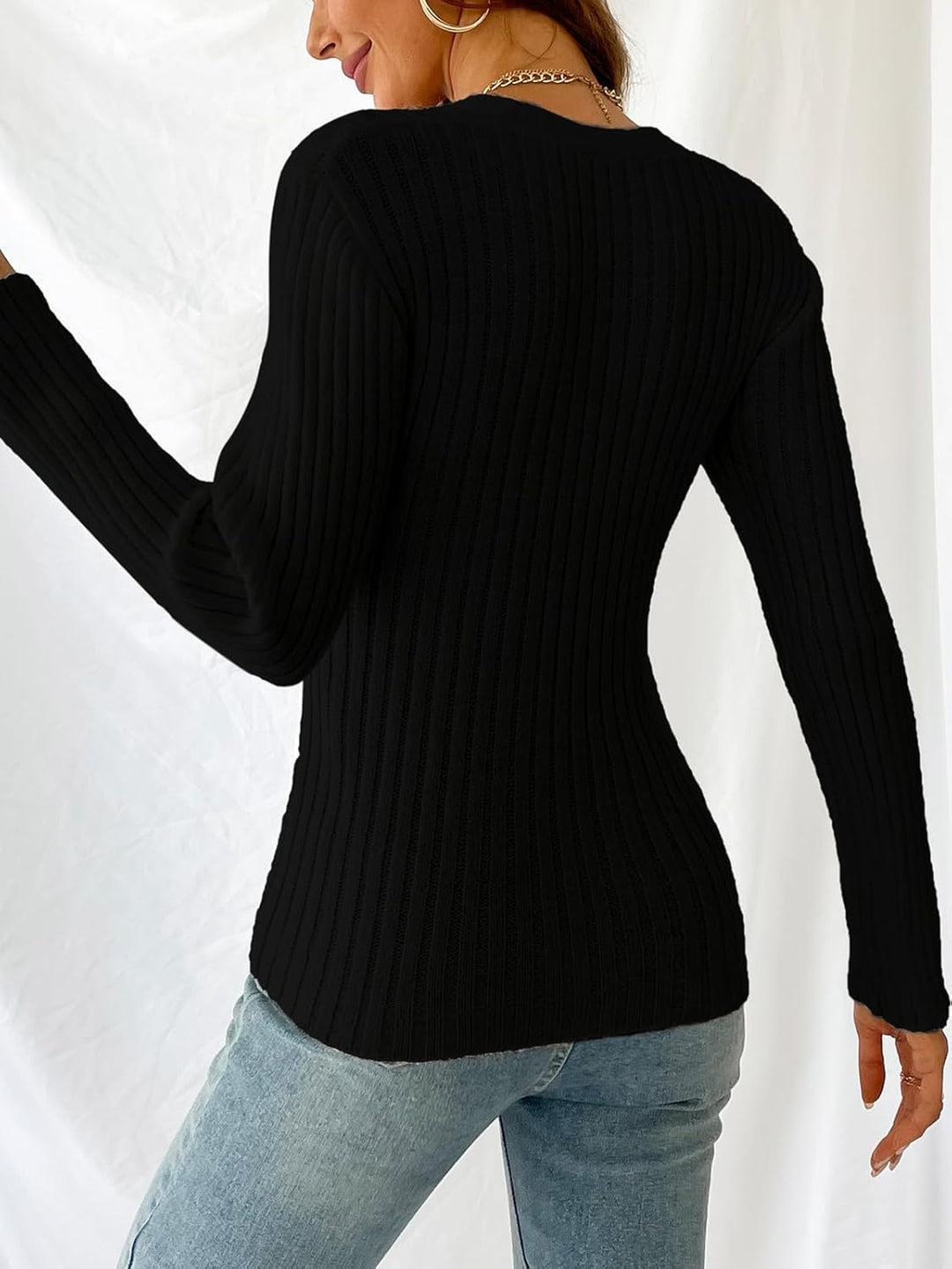 CUPSHE Damen Strickpullover V Ausschnitt Wickeloptik Langarm Crossover Feinstrick Pulli Wickeloberte