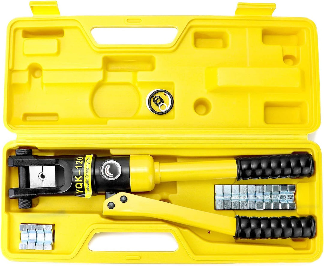 QWORK® crimpzange hydraulisch, presszange kabelschuhe,12 Tonnen, mit 8 Dies 10-120 mm² 12T, 12T