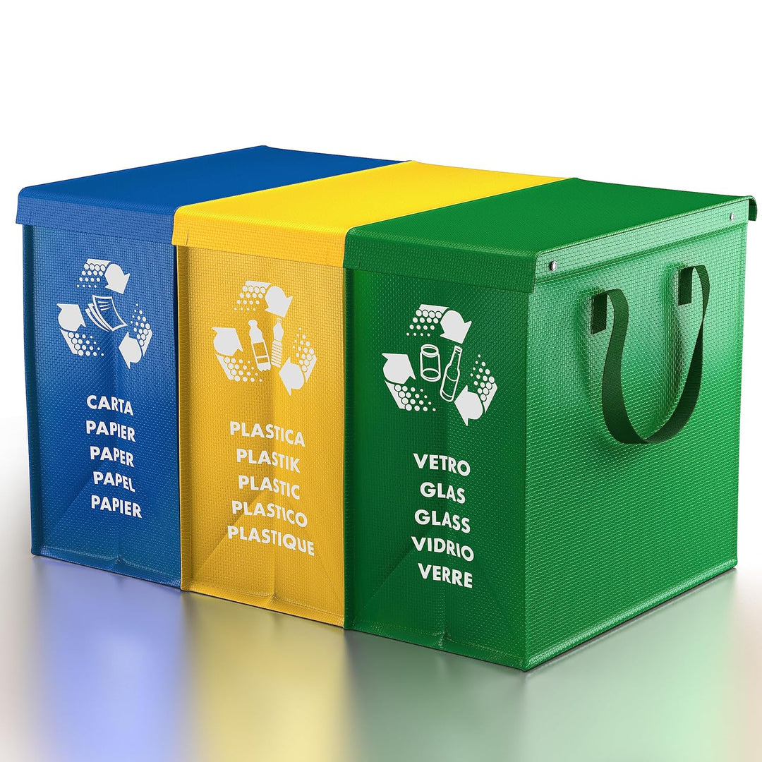 PTMS® Mülleimer 3 Fächer - Mülltrennsystem für Papier, Glas und Plastik - Umweltfreundliche Recyclin