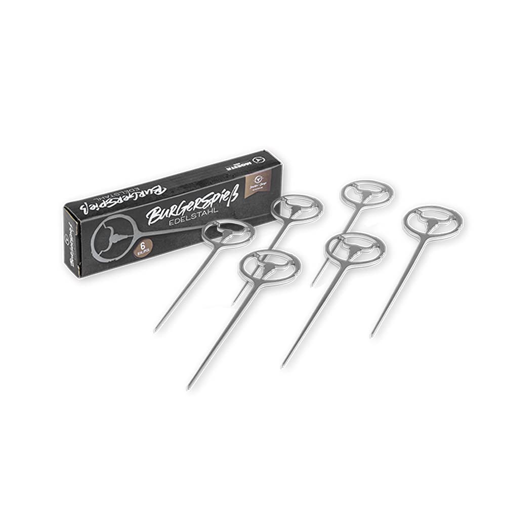 MOESTA-BBQ 10402 - BurgerSpiess 6er Set Silber aus 100% Edelstahl – Servier-Spiess für Hamburger, Hä