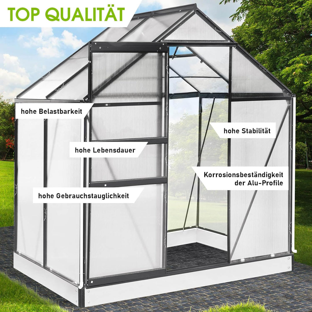 BRAST® Gewächshaus Aluminium mit Fundament rostfrei 40 Modelle 130x190x195cm - 490x250x235cm 6mm Pla