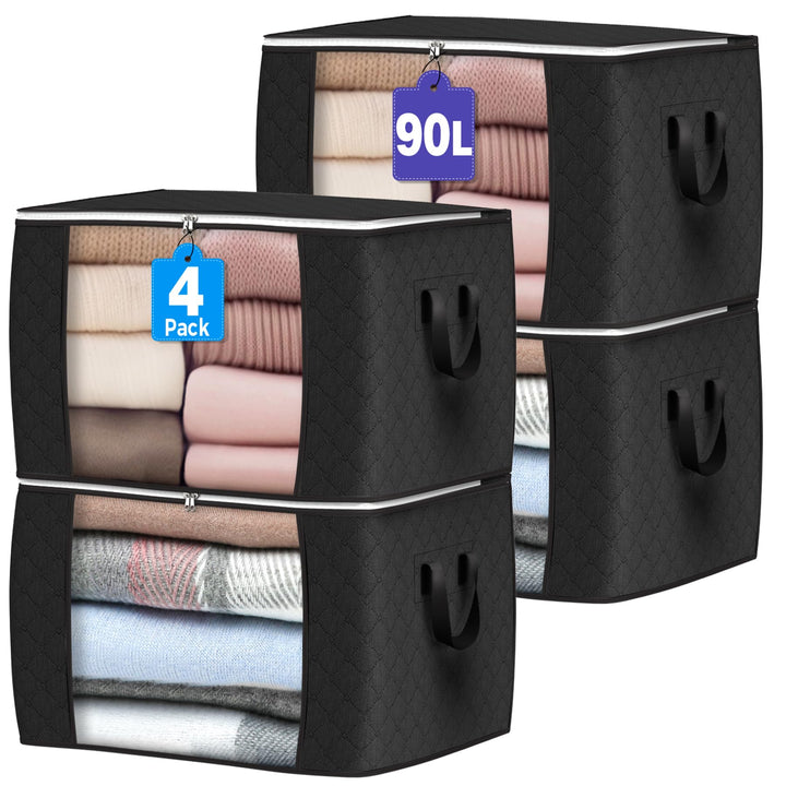 Budding Joy 4 Stück 90L Aufbewahrungstasche, Aufbewahrungsbox mit Deckel Grosse, Kleider Aufbewahrun