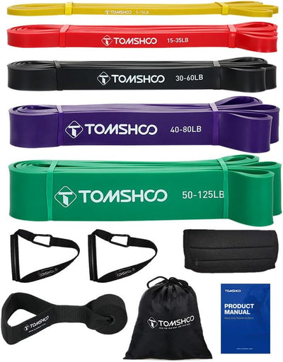 TOMSHOO Resistance Bands Set, 4/5 Stück Widerstandsbänder mit Aufbewahrungstasche, Griff, Türanker,