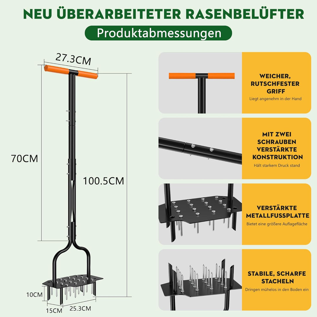 Handvertikutierer Rasenlüfter, Aerifizierer für Rasen Hohlspoon mit 20 Spikes (16 + 4 Hohlzinken), r