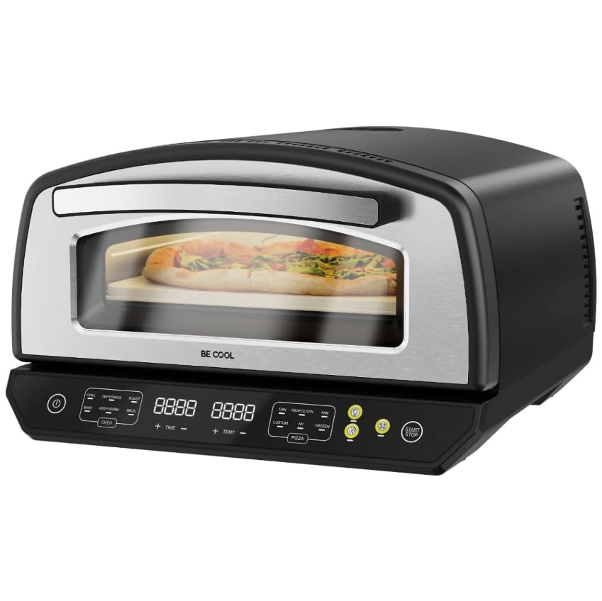 BE COOL Multifunktions Pizzaofen mit Pizzastein 33 cm – 2000W | 450°C neapolitanische Pizza | 6 Prog