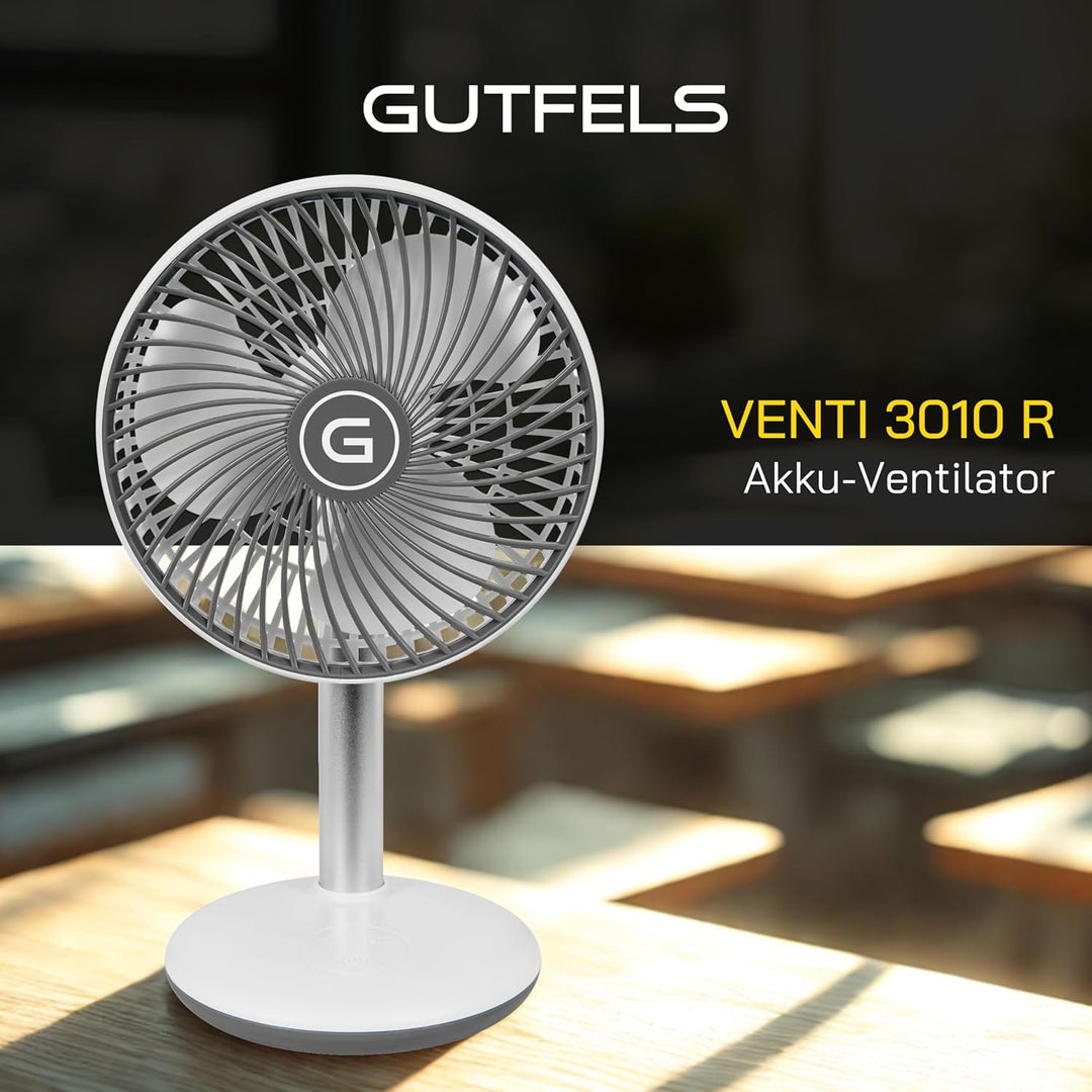 Gutfels Akku-Tisch-Ventilator VENTI 3010 R | Lithium Ionen Akku 4.000 mAh | Touchbedienung | 4 Gesch