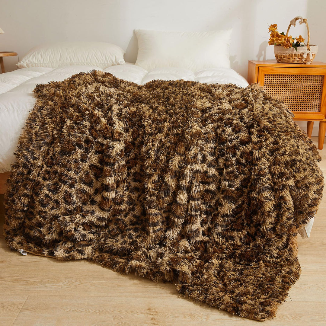 XeGe Luxus Kunstfell-Leopardenmuster-Decke 152x228 cm, Weiche Gepardenmuster & Weich-Flauschige Schi