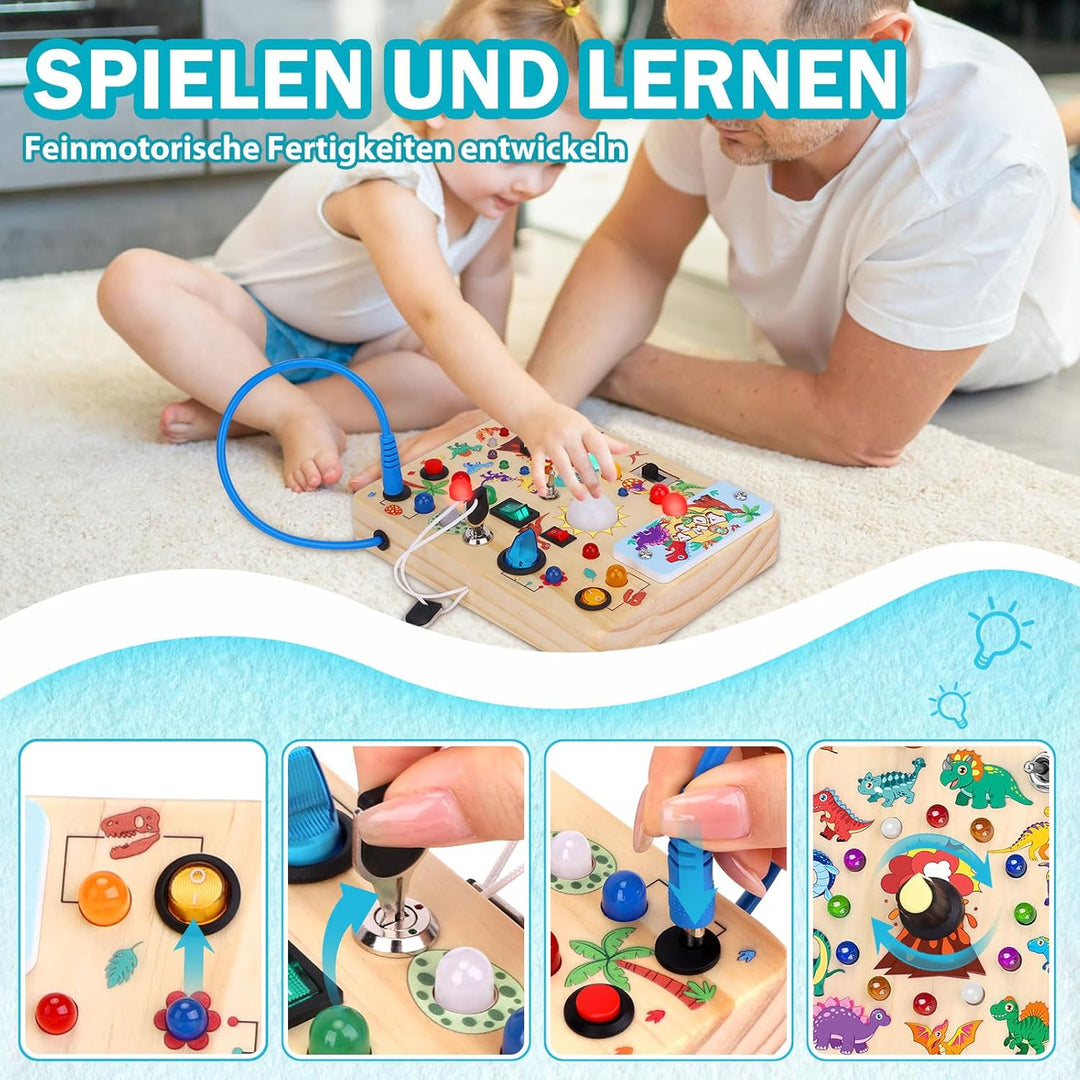 Konijiwa Dinosaur Montessori Spielzeug ab 1 Jahr Busy Board Activity Board Spielzeug ab 2 Jahre Holz