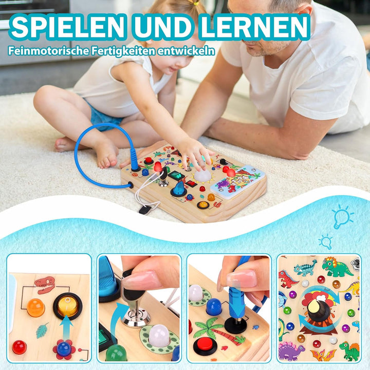 Konijiwa Dinosaur Montessori Spielzeug ab 1 Jahr Busy Board Activity Board Spielzeug ab 2 Jahre Holz