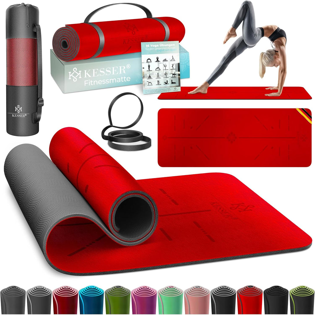 KESSER® Gymnastikmatte mit Tragegurt rutschfest TPE Yogamatte Gepolstert & rutschfest Fitnessmatte,