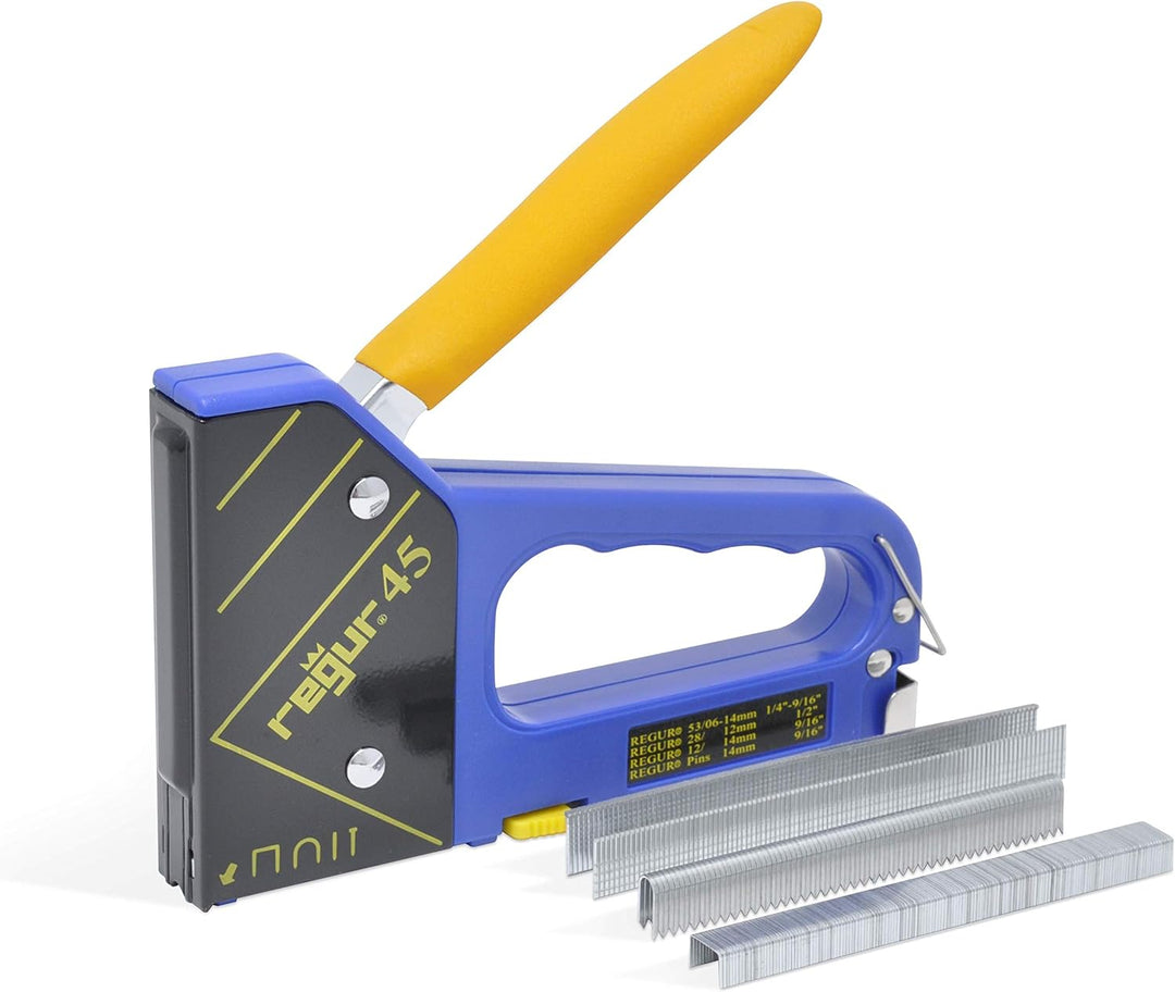 REGUR 45 Handtacker - 4-in-1 Multifunktions-Tacker verarbeitet Feindraht-Klammern, Bogen-Klammern, T