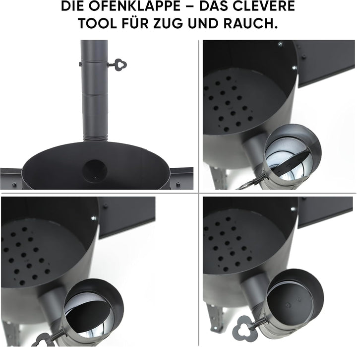 Utschak Feuerofen Ø 44 cm für Kazan Wok 16L | Uchag mit Adapter-Ringe Eckig Griffen, Ablagetisch | У
