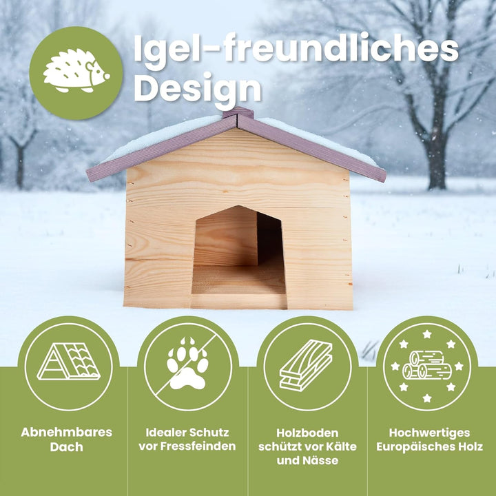 PATKAR Igelhaus Winterfest mit Boden - Premium Igelfutterhaus (Made in Europe) - Labyrintheingang ge