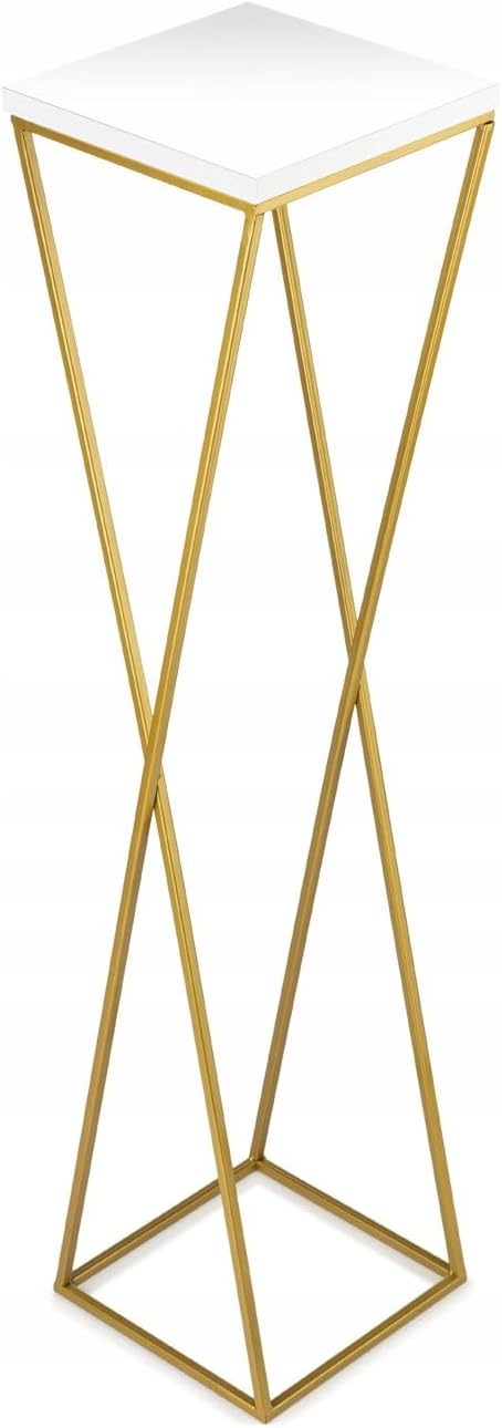 Pflanzenständer Metall 100 cm Hoch - Stabiler und Fester Blumenhocker mit Weiss MDF-Platte auf Gold