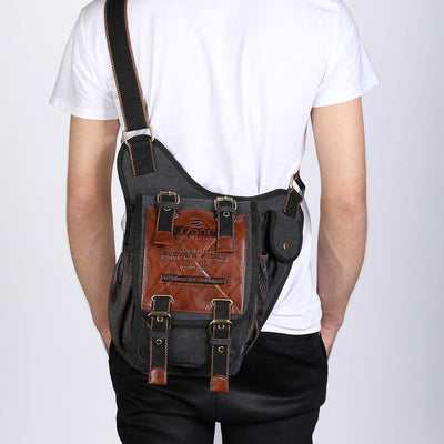 S-ZONE Unisex Herren Brusttasche Vintage Canvas PU Leder Militär Multifunktionale Schultertasche für