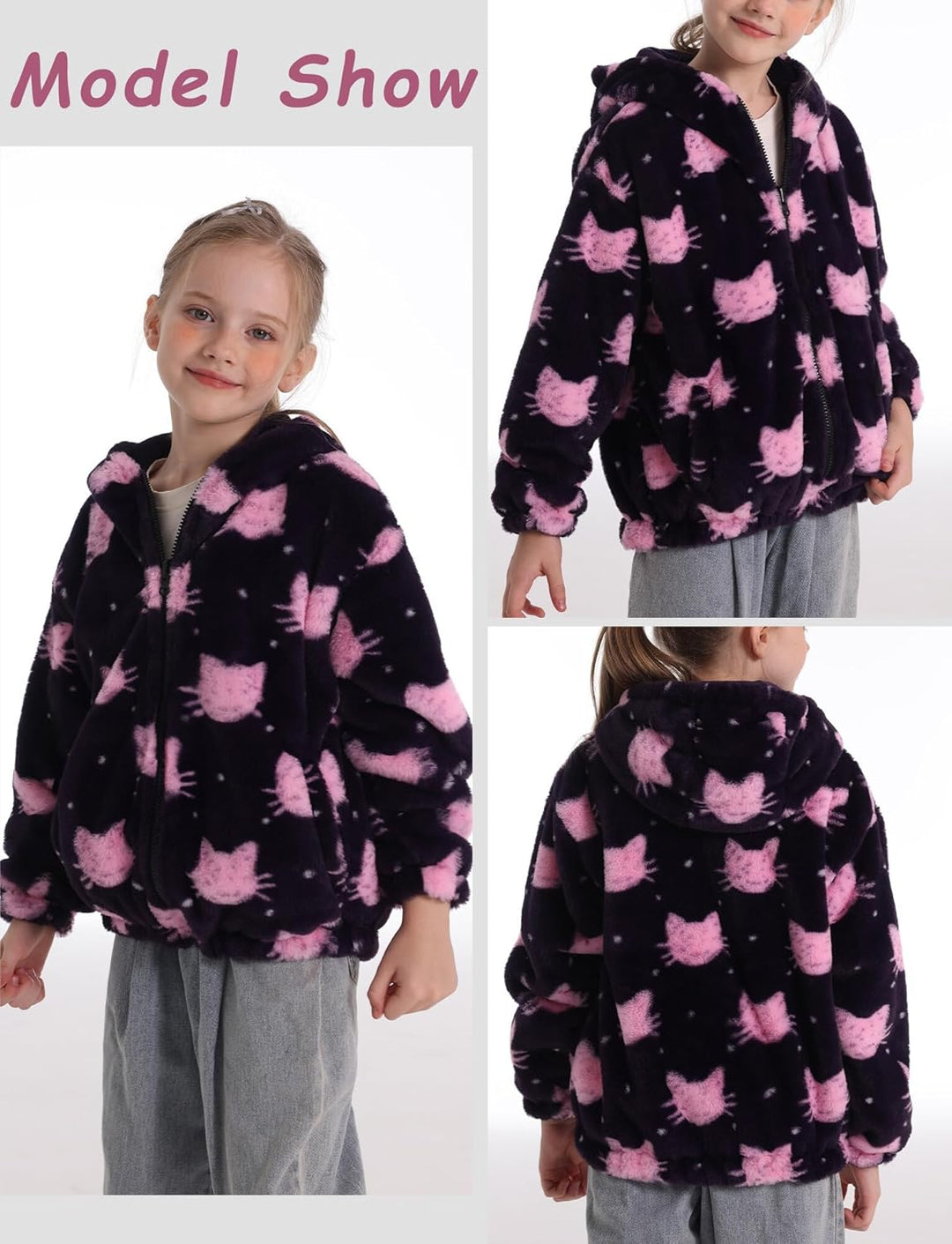 SEAUR Kuscheljacke Mädchen Flauschig Teddy-Fleece Hoodie Jacke Kinder Kuschelig Plüsch Supersoft Man