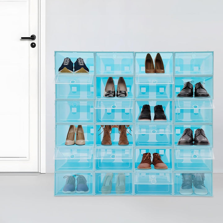 MINRS Schuhboxen Stapelbar 24er Set, Schuh-Organizer mit Tür, Tragbare Schuhbox, Schuhkartons Faltba